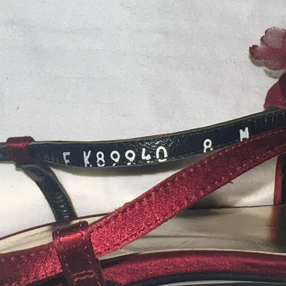 St. John Red Satin Heels with Floral Accent - Picture 4 of 11